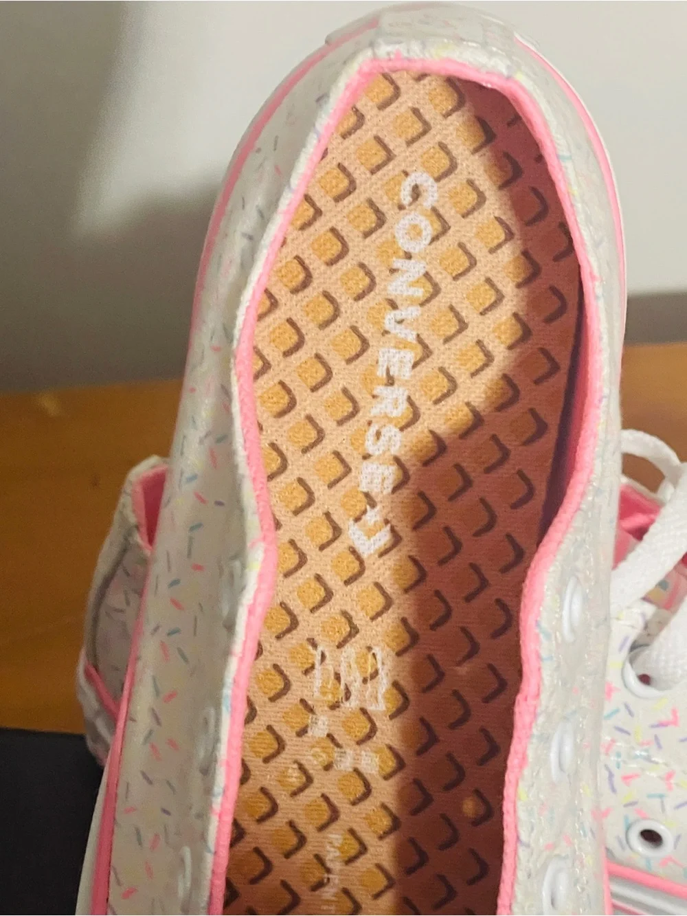 Converse Kids White Sneakers with Pink Trim and Pastel Sprinkle Print